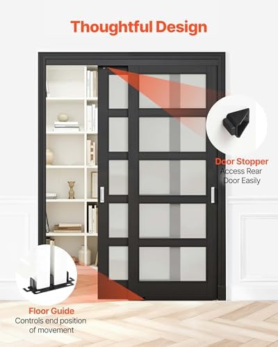 VEVOR Bypass Sliding Door Hardware Kit, 5 ft Aluminum Alloy Dual-Track Bypass Door Hardware, Smooth and Quiet Sliding, Easy to Install, for 1" to 1 3/4" Thickness 30" Width 2 Door System, for Closet