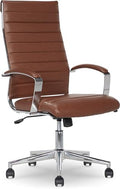 Amazon Basics High-Back Swivel Office Chair with Lumbar Support, Ergonomic Ribbed Faux Leather, Adjustable Height, 24.75"D x 23.25"W x 45.25"H, Brick Red