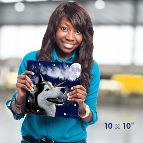 3dRose Wall Clock Silent - 10 inch - Blue Eyed Alaskan Husky - Jr Alaska