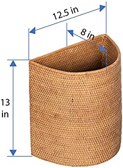 KOUBOO Handwoven Half-Moon Rattan Waste Basket Wicker Trash Can Honey Brown