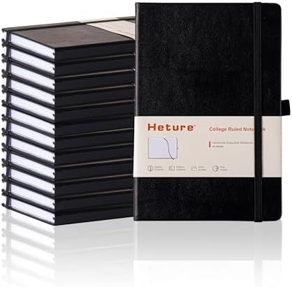 Heture Hardcover Black Notebooks, A5 Lined Notebook for Work 12 pack