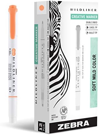 Zebra Pen MILDLINER No Bleed Highlighter, Apricot Color, Dual Tip, 12-Pack