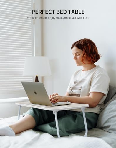 ZEAPTAC Foldable Lap Desk, Bed Desk, Bed Table & Laptop Stand w/Cup Holder
