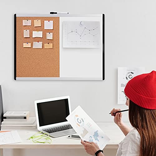 Amazon Basics Magnetic Dry Erase Whiteboard & Cork Board Combo, Double-Sided, Lightweight, Easy to Install, Plastic/Aluminum Frame, 17" x 23"