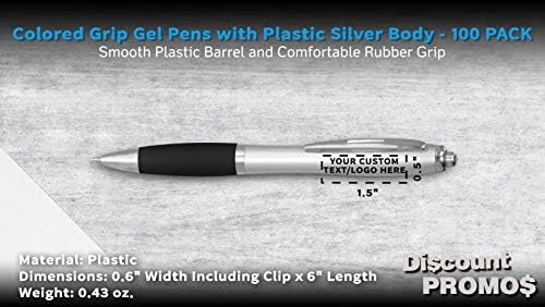 DISCOUNT PROMOS Custom Colored Grip Gel Pens Set of 100, Personalized Bulk Pack - Great for Office, School, Business, Tradeshows, Events - BlackBI