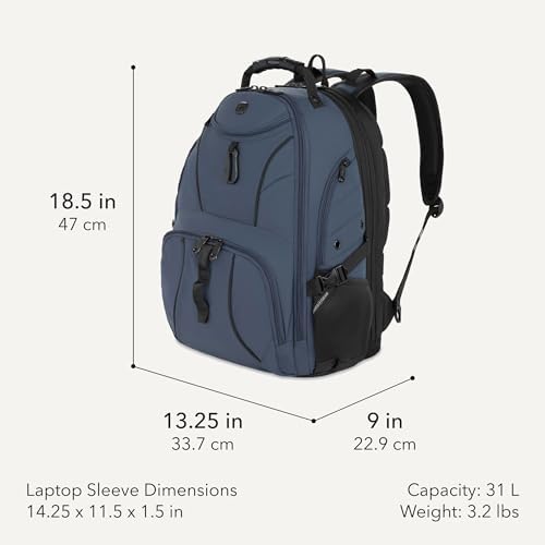 SWISSGEAR 1900 ScanSmart Laptop Backpack, Fits Most 17-Inch Laptops, TSA-Friendly Lay-Flat Design, RFID Protection, and Tablet Pocket, Black, 31L, 18.5-Inch
