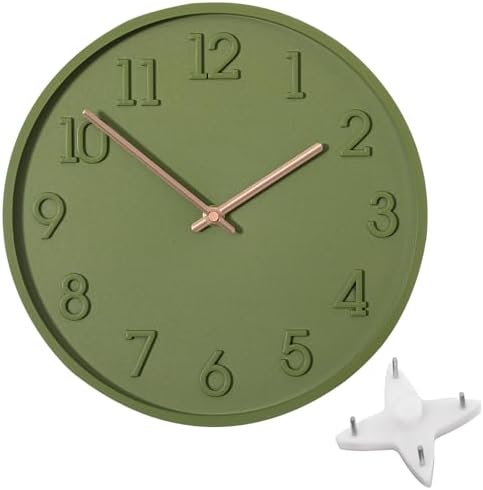 Clockswise 11" Modern Minimalist Round Wall Clock Green Arabic Numerals and Dial Analog Display Step Movement Mechanism Easy-to-Read Timepiece for Living Room Kitchen Office or Bedroom Wall Decor