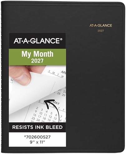 AT-A-GLANCE 2027 Planner, Monthly, 15-Month Jan-Mar, 9" x 11", Unruled Daily Blocks, Black (702600527)