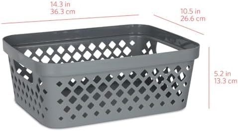 Glad Plastic Storage Basket Set, Value Pack of 6 | Open Storage Bins for Shelves, Bathroom, Pantry, Closet | Nesting Organizer Boxes with Handles, 2 Gallon, Grey