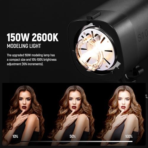 NEEWER 600Ws Studio Monolight Flash Light Kit: 2 Pack S101-300W PRO 5600K Strobe Lights with 2.4G Trigger/150W Modeling Lamps/Bowens Mount/Softboxes/Stands/Reflector/Bag, Compatible with QPRO