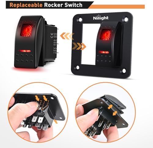 Nilight 2 Gang Rocker Switch Panel SPST On Off 12 Volt Toggle Red