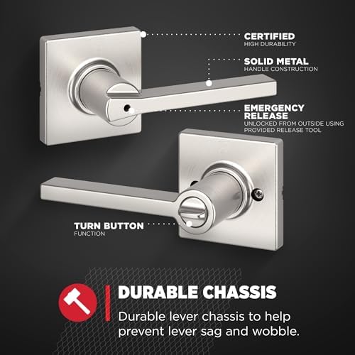 Kwikset Casey Door Handle, Privacy, Satin Nickel | Interior Lever | Keyless Turn Lock | Microban Protection | Pack of 2