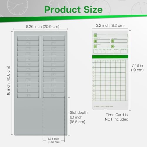 Flexzion Time Card Holder Wall Mount Rack 24 Pocket Slots Compatible with 7" inch Cards Pyramid Series 2000 6000 Attendance Time Payroll Recorder for Office Punch in Clock Out (Gray)