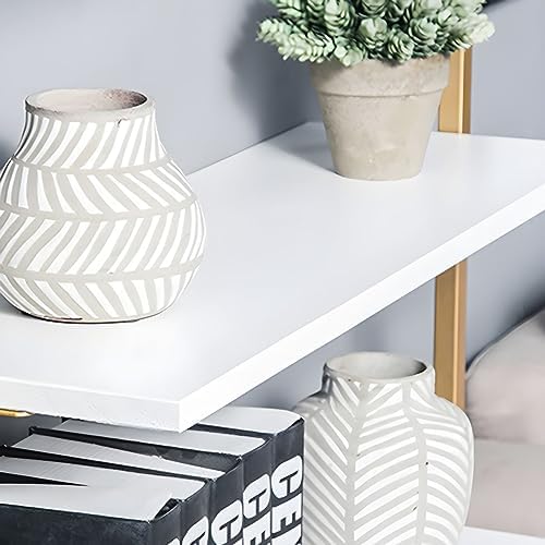 Contemporary Wall Unit Bookcase Metal Frame Pine Wood Shelf Bookshelf Wall-Mounted Bookshelf Wrought Iron Bag Rack Multi-Layer Clothing Store Decoration White Gold 39.4" L x 9.8" W x 17.3" H
