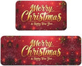 Christmas and New Year Kitchen Floor Mat 2 Pcs, Non Slip Rugs Absorbent Mats for Floor Countertop Office Home, Merry Indoor Outdoor Decor Doormat 17" x 29.5" + 17" x 47"