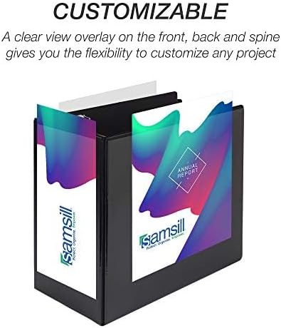Samsill Durable 6 inch 3 Ring Binder, Locking D Ring Binder, Customizable Clear View Cover, Black, 2-Pack, Holds 1225 Pages