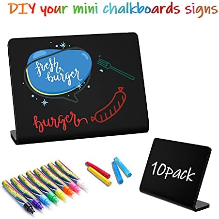 AITEE 10 Pack Acrylic Mini Chalkboard Signs Small Blackboards L-Shaped