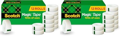 Scotch Magic Tape,Invisible,Home Office Supplies and Back to School Supplies for College and Classrooms,12 Rolls,(Pack of 2)