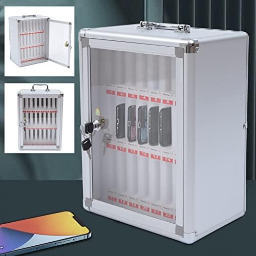 Cell Phone Cabinet,Aluminum Alloy Pocket Chart Cell Phones Storage Cabinet, Cell Phone Locker,Wall-Mounted with a Locked,for Classroom, Office, Gym (24 Slots Silver)