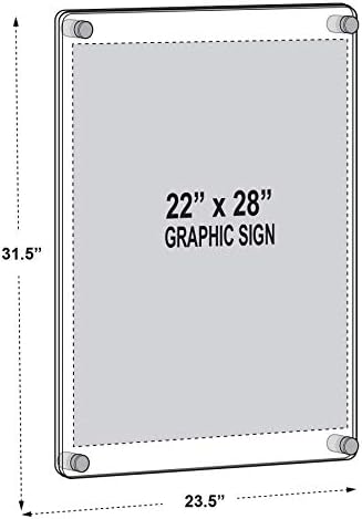 Azar Displays 105531-BLK Acrylic Floating Double Panel Wall Frame ,22" x 28" Graphic Size, Overall Frame Size: 24" x 31", Black