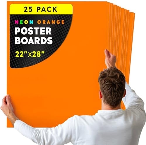 Hygloss Poster Board 22 x 28, 25 Pack Neon Orange, Colored Posterboard
