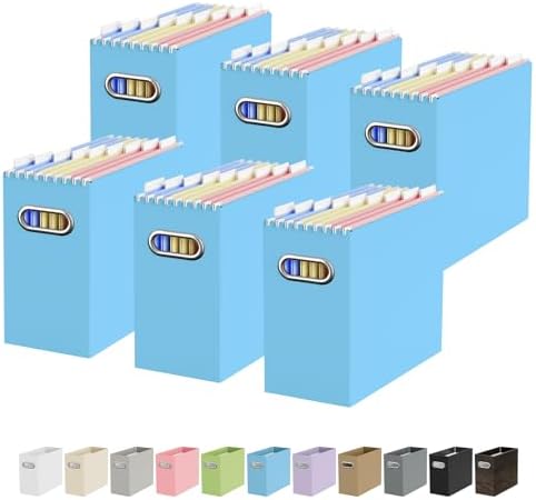 Oterri Portable Collapsible Cardboard File Box with Handle for Letter-Size | 6-Pack. Stainless Steel Handle. Label Stickers Included. Fits Letter Folders (Not Included). Home, Office, School, Dorm, Tax.