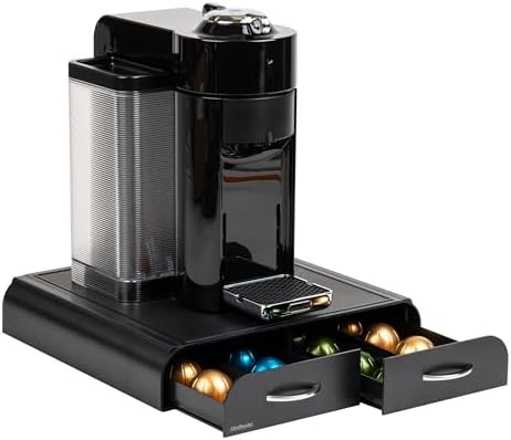 Mind Reader Single Serve Coffee Pod Organizer with 2 Drawers, Plastic, 13.25"L x 12.75"W x 2.5"H, Black