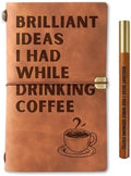 InnoBeta Coffee gifts Leather Journal Notebook with Pen, for Coffee Lovers, Men, Women on Birthday, Refillable Sketchbook, Travel Diary, Lined Planner, 7x5 Inches, Brown