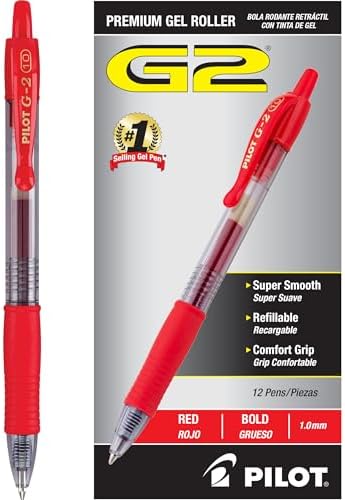 PILOT G2 Premium Gel Roller Pens, Bold Point 1 mm, Red Pens, Pack of 12