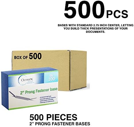 Prong Paper Fasteners 2 Inch Capacity, 500 Pack Bases, Tempered Steel