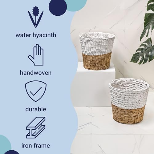 happimess Toby 3.1 Gal Water Hyacinth Wastebasket, White/Natural, Set of 2