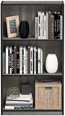 Furinno Basic 3-Tier Book Shelf with Open Shelves, French Oak/Black