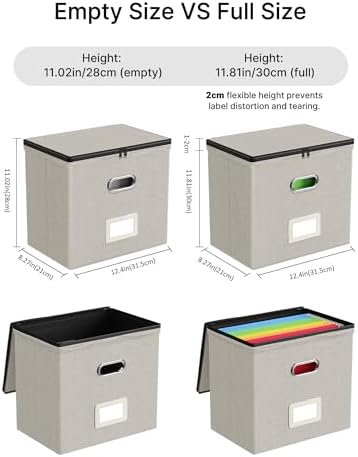 Oterri File Box Small 2-Pack Mesh Pockets Hanging Organizer for Letter-Size | Dustproof Lid. 3 Mesh Pockets. Collapsible Scratch-Resistant GRS Linen. Slide Rails. Office, Home, Dorm