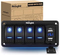 Nilight 4 Gang Rocker Switch Panel with 4.8 Amp Dual USB Charger Voltmeter