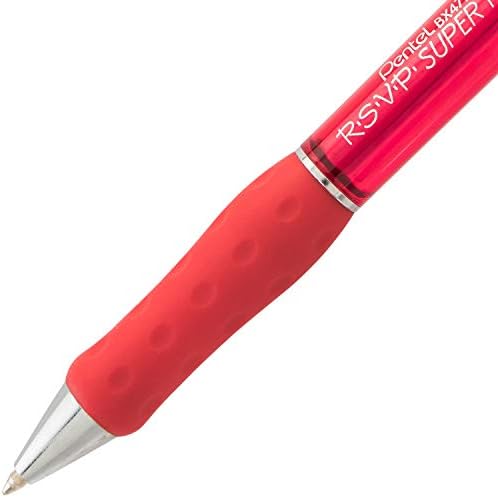 Pentel RSVP Super RT Ballpoint Pen, (0.7mm) Fine Line, Red Ink (BX477-B)