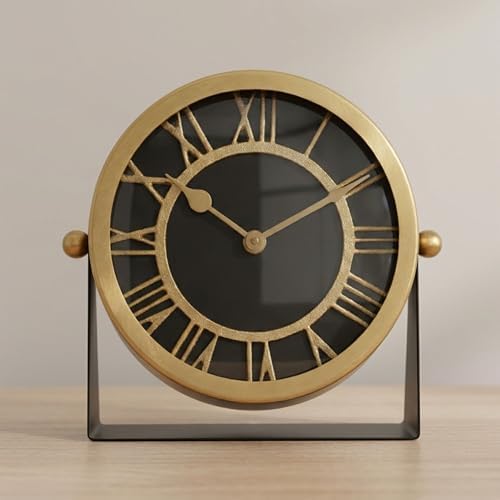 Metal Table Clock for Living Room Decor - Desk Clock for Office Desk, Study Room, Living Room, Mantel or Table Styling - Small Home Decor for Shelf or Tabletop Display - 7", Gold & Black