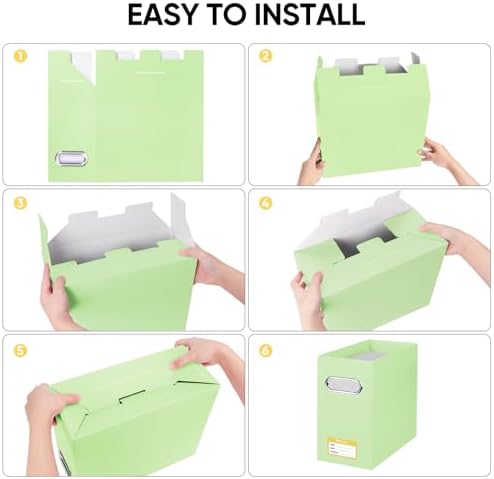 BALEINE 4PK File Organizer Box, Cardboard File Folder Organizer with Handle | Strong Corrugated Paper Core, Label Stickers for Identification, Hanging File Folder Organizer, Home Office Document Storage