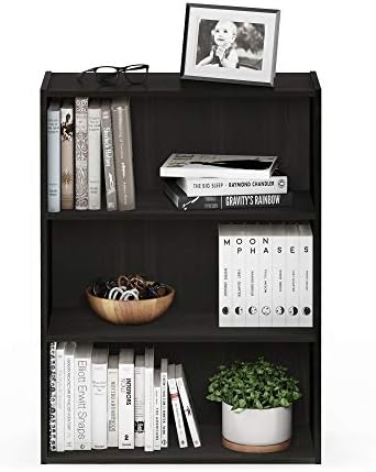Furinno PASIR Book Shelf, 3-Tier Bookshelf, Bookcase, 9.7" x 23.7" x 31.5", for Living Room, Bedroom, Home Office, Blackwood