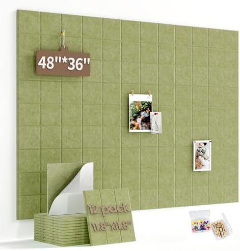 Large Felt Bulletin Board for Walls: 12-Pack Black Cork Board Alternative 11.8x11.8 Inch Peel and Stick Pin Board Wall Decor for Home Organization, Office Memo Board, Self-Adhesive Wall Tiles