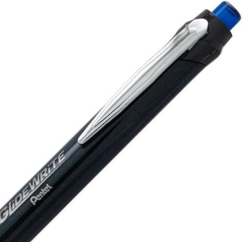 Pentel Glidewrite Signature Ballpoint Pen, Black Barrel, (1.0mm) Medium Line, Blue Ink, 12 Pens (BX930A-C)