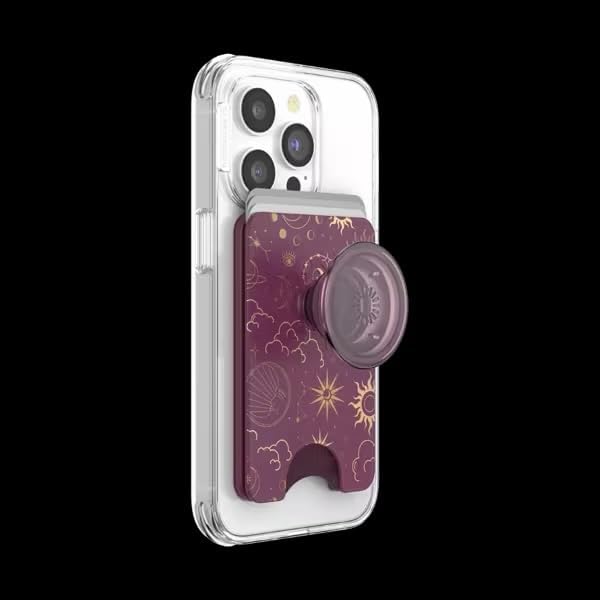 PopSockets Phone Wallet for MagSafe with Grip- Celestial Mauve | PopWallet, Holds 3 Cards, Magnetic, Removable, Secure, Moon, Star, Sun, Space, Phone, Women