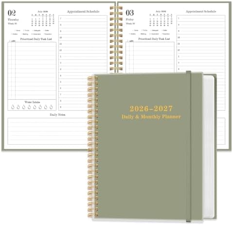 Daily Planner 2026-2027 - July 2026 to June 2027, 7" x 10", Green