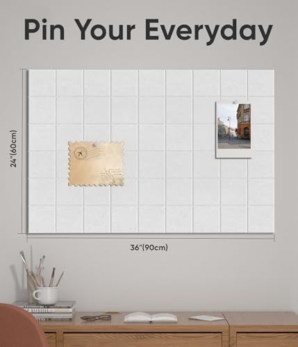 Large Cork Board for Walls 36" x 24", 6 Pack Felt Wall Tiles with Push Pins for Office Home, Pin Board Bulletin Board for Photo Pictures, White