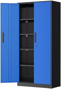 Greenvelly Metal Garage Storage Cabinet, 72" Tall Steel Storage Cabinets with 2 Doors and 4 Adjustable Shelves, Metal Tool Cabinets, Locking File Cabinet for Home Office, Garage, School (Black Blue)