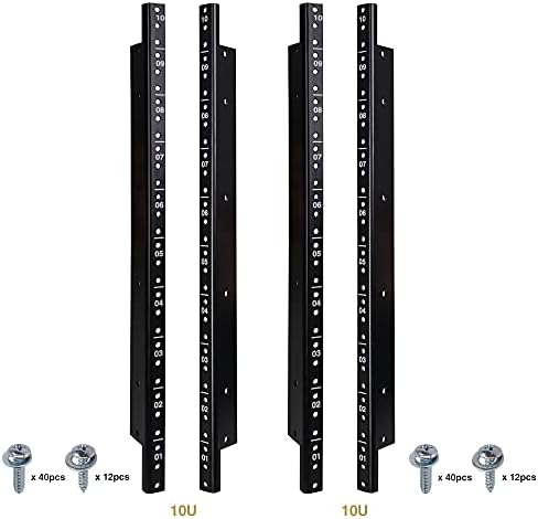 Sound Town 4-Pack 10U Steel Rack Rails, with Black Powder Coated Finish and Screws (ST-RR-10UX2)