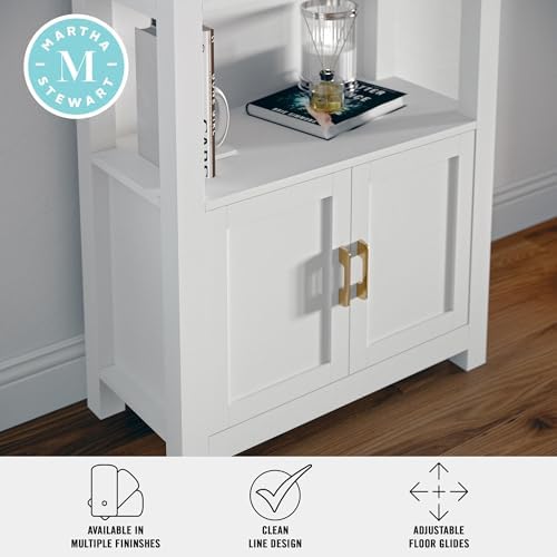 Martha Stewart Hutton 4-Tier Shaker Style Bookcase with Cabinet, White