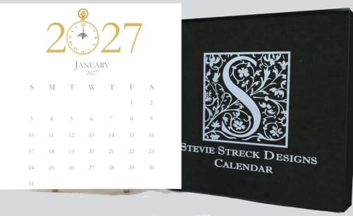 2027 hand-glittered desk calendar.artistic decorative watercolor monthly calendar made in the USA by Stevie Streck Designs.
