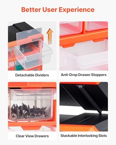 VEVOR 40-Drawer Storage Organizer, Plastic, Drawer Storage Cabinet for Garage Organization, Stackable Small Parts Organizer, Wall-Mounted Toolbox, for Hardware, Beads, Screws, Crafts, Building Bricks