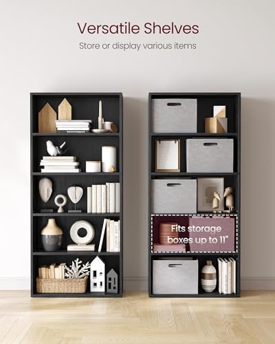 VASAGLE Bookshelf, 23.6 Inches Wide, 5-Tier Open Bookcase with Adjustable Storage Shelves, Floor Standing Unit, Ebony Black ULBC165T56