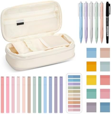 Jutom 39 Pcs Aesthetic Book Annotation Kit,Cream,Cute Style